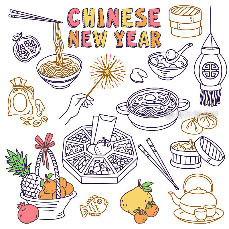 中国新年传统美食涂鸦套装