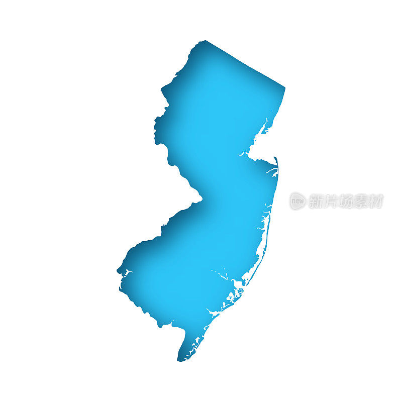 新泽西地图――蓝色背景的白纸