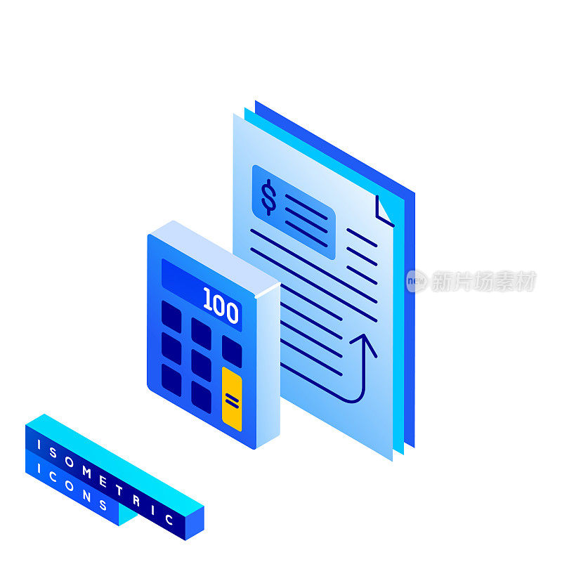 会计等距图标矢量插图与三维设计。预算，金钱，会计。