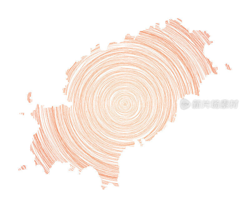 伊比沙岛地图充满同心圆。素描风格的圆圈形状的岛屿。矢量插图。