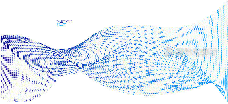 运动矢量抽象背景中的蓝点，粒子阵列波浪流，运动中点的曲线线，技术和科学说明。