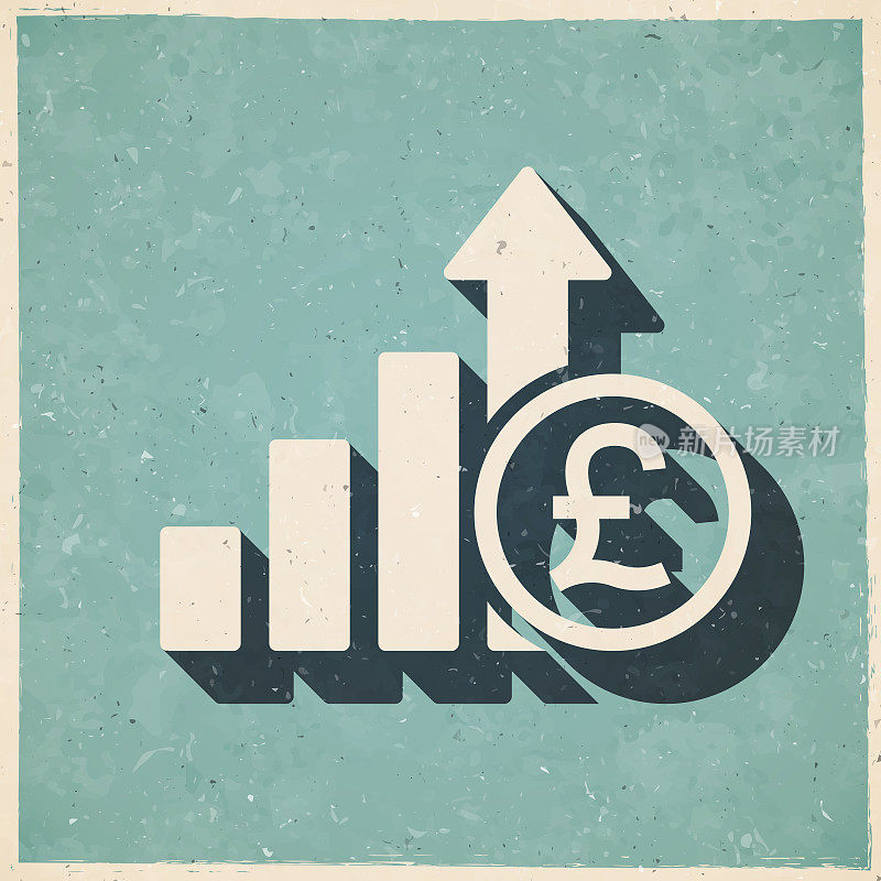 英镑汇率上升。图标复古复古风格-旧纹理纸