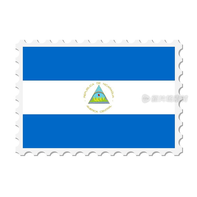 尼加拉瓜邮票。明信片矢量插图与尼加拉瓜国旗隔离在白色背景上。