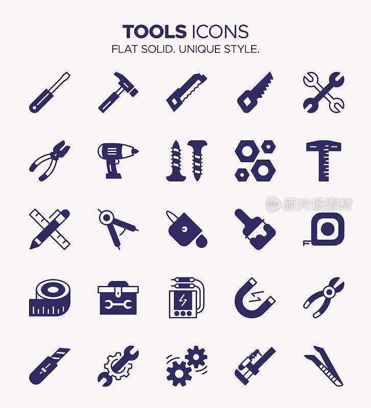 工具图标集实心风格-手工具，建设，工具箱，维修符号