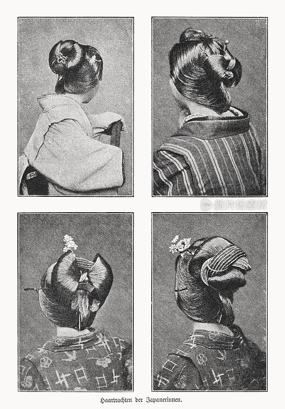 日本女性发型，半色调印花，1900年出版