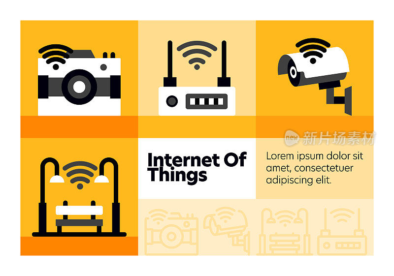 物联网线路图标集和横幅设计。