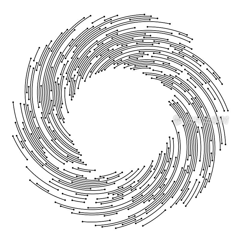 一个复杂的漩涡图案由径向线路板线形成，框架中心圆形复制空间，结合了技术和设计。