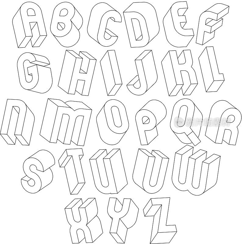 黑白3d字体与细线。