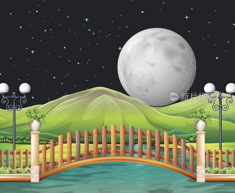 满月和公园的场景