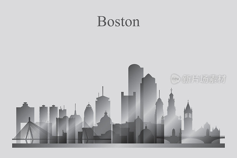 波士顿城市轮廓的灰色