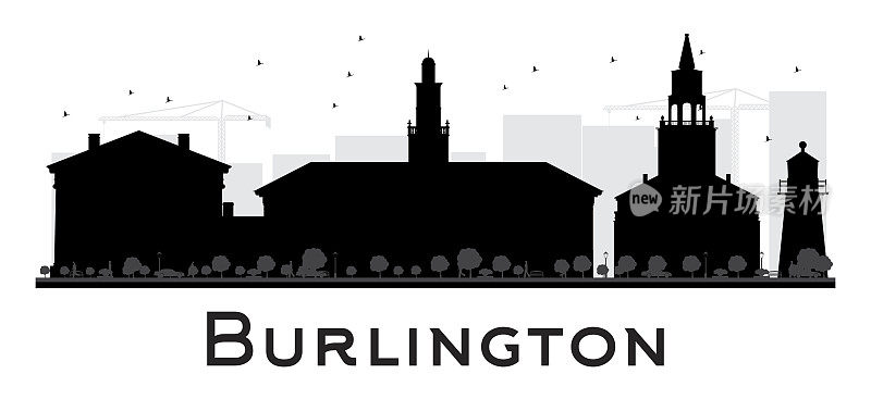 伯灵顿市的天际线是黑白的轮廓。
