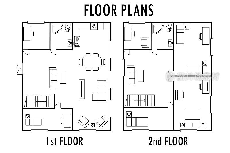 建筑规划与家具。第一和二楼p