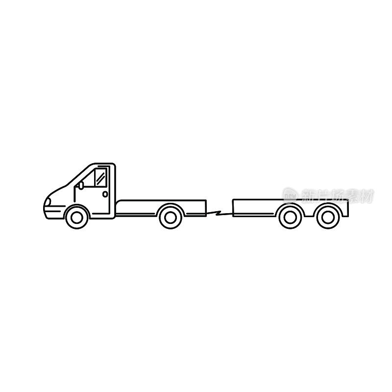 线艺术运输图标，矢量插图-卡车，小型货车，货车，拖车