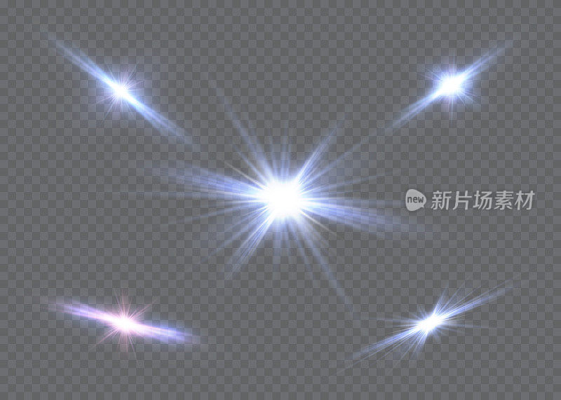 星星在一个透明的背景，光效果，矢量插图。爆炸与sparkles.Sun.magic