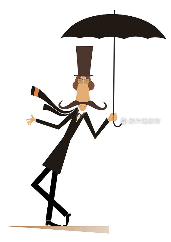 戴着大礼帽的小胡子男子与雨伞隔离
