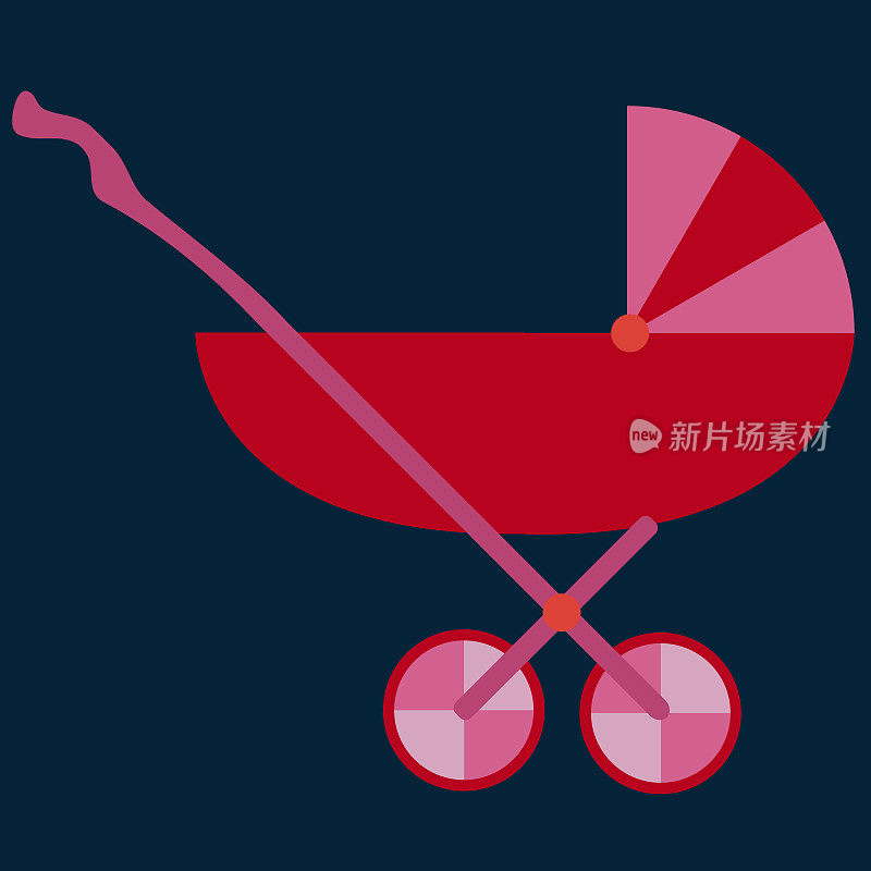 婴儿车推车。红宝宝的婴儿车。平面设计。孩子运输。矢量图