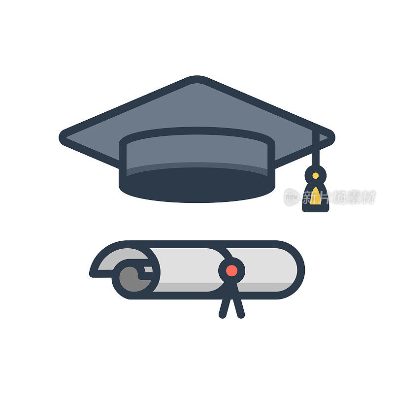 毕业帽和毕业证书图标。