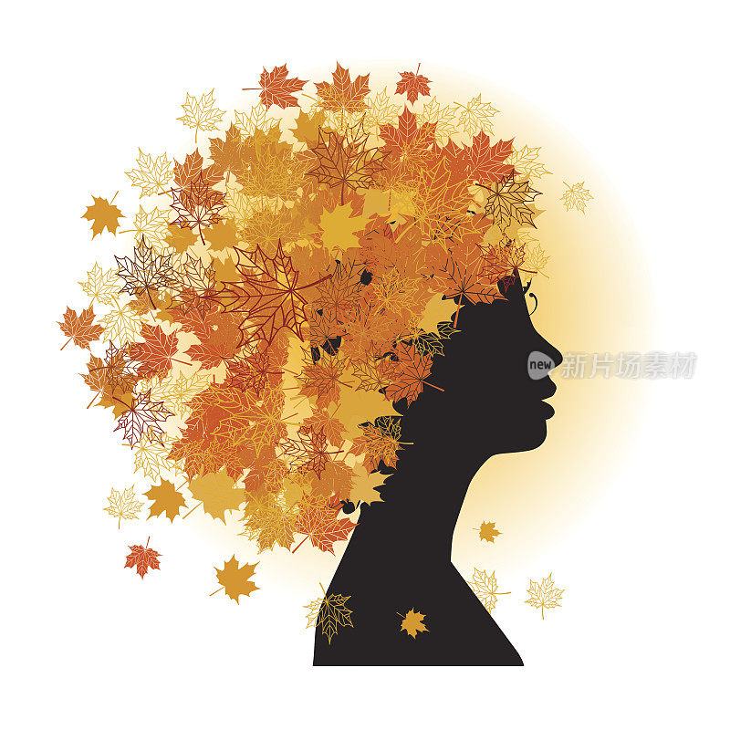 程式化的女人发型。秋天的季节。