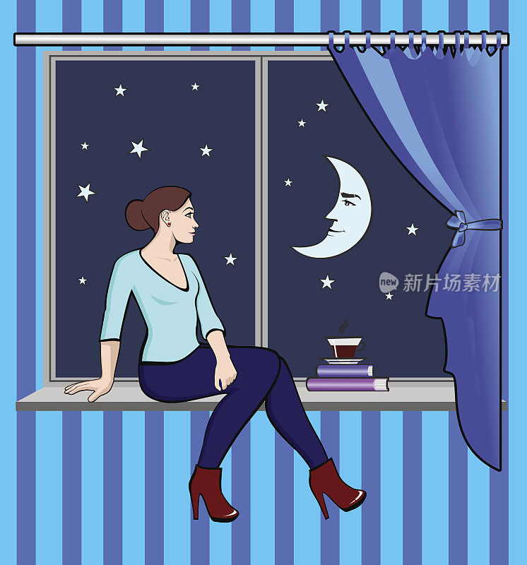 坐在窗前的女人凝视着夜空