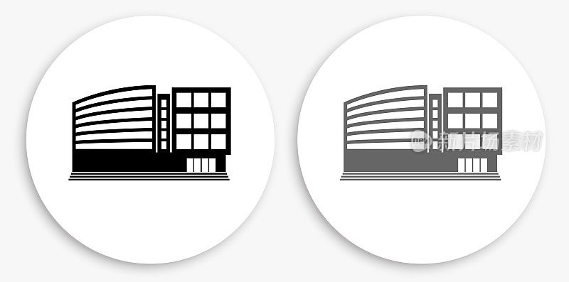 办公摩天大楼黑色和白色圆形图标