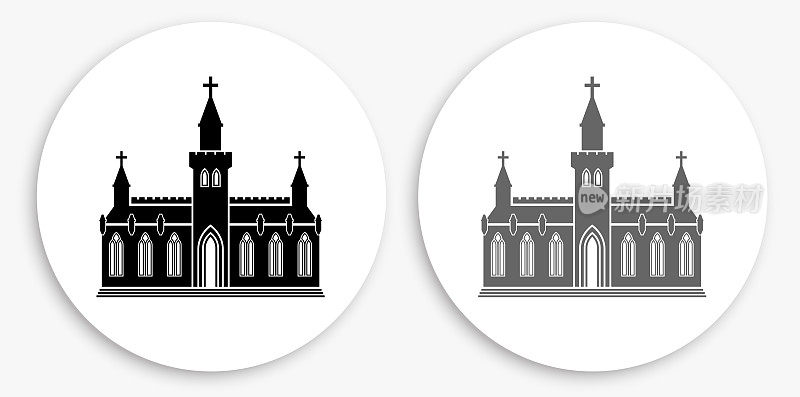 教堂建筑黑白圆形图标