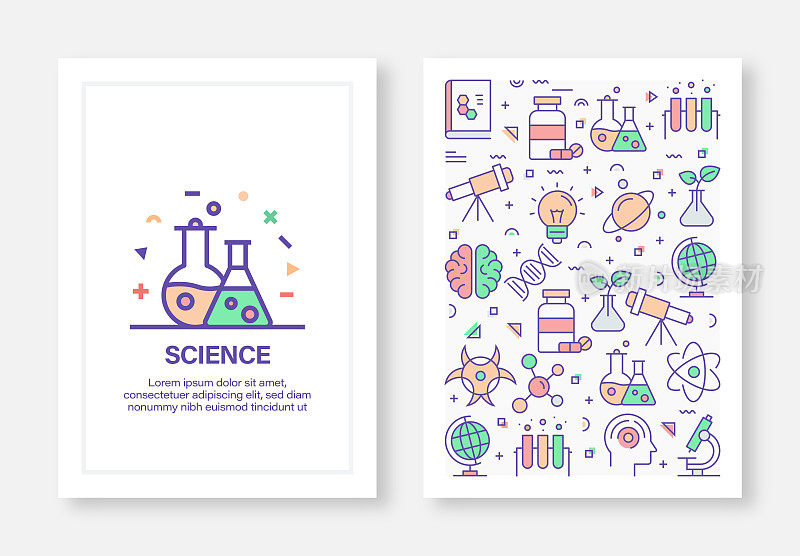 科学概念线风格的封面设计的年度报告，传单，小册子。