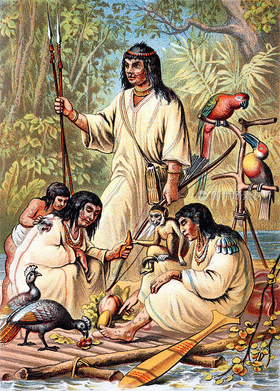 安提亚印第安家庭在木筏上