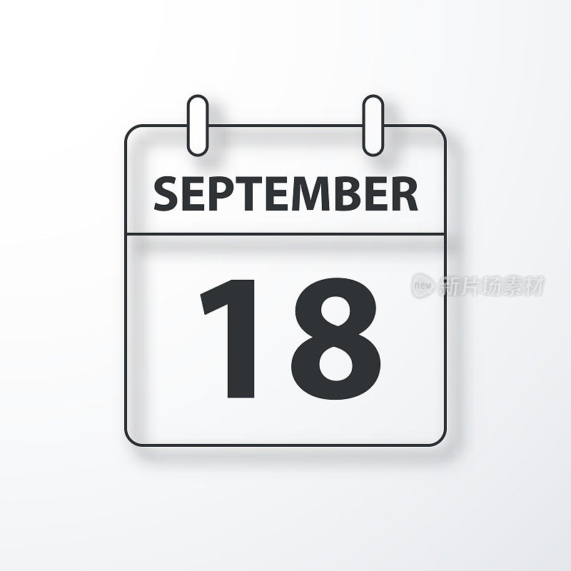 9月18日-每日日历-黑色轮廓与阴影在白色的背景