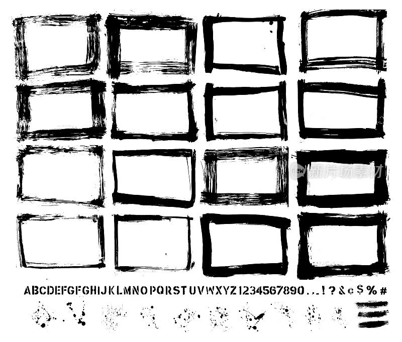 矢量手绘纹理边界和油漆喷溅集:艺术家自己的收藏