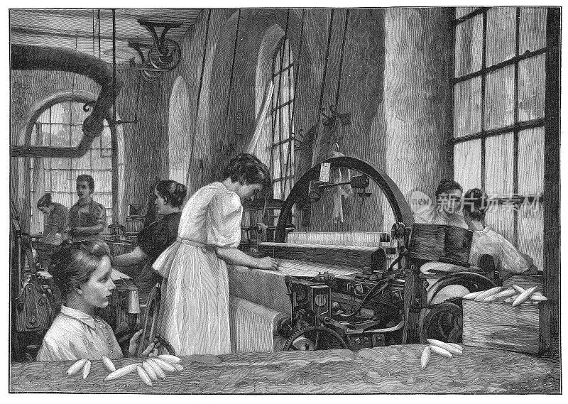 1901年纺织厂的女工在织布