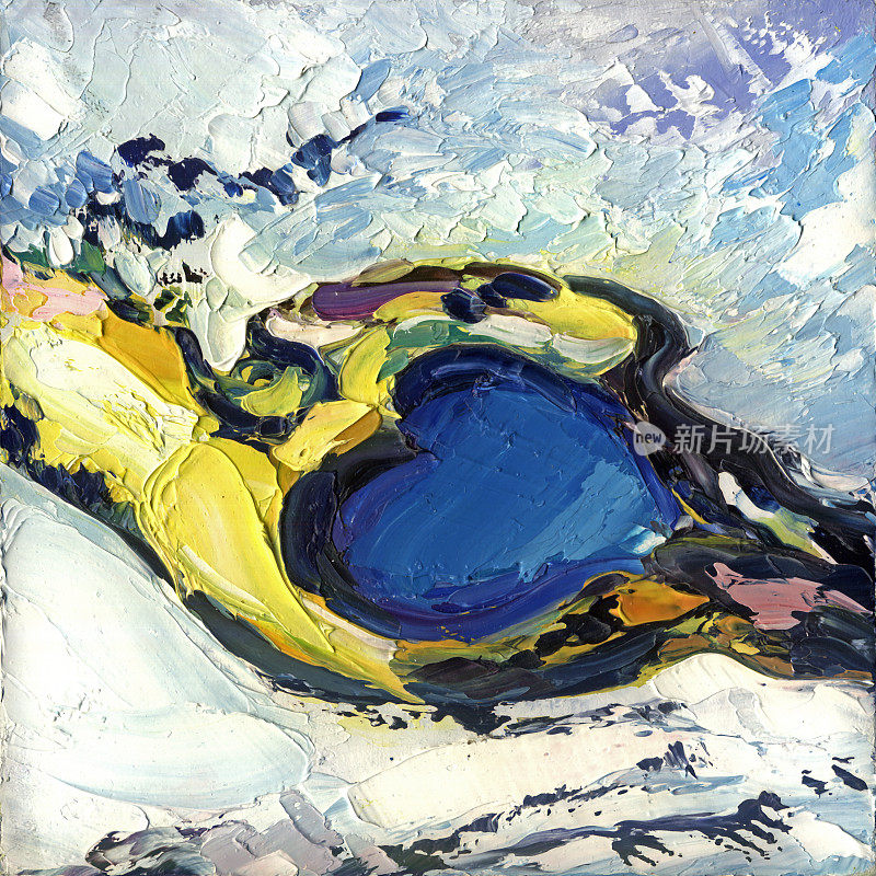 冰岛抽象油画心形蓝色湖泊