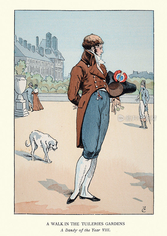 19世纪初，丹迪在杜伊勒里花园遛狗