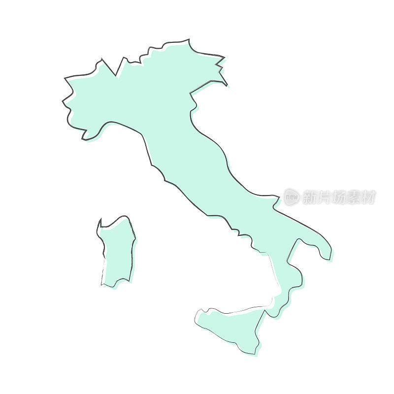 意大利地图手绘在白色背景-新潮的设计