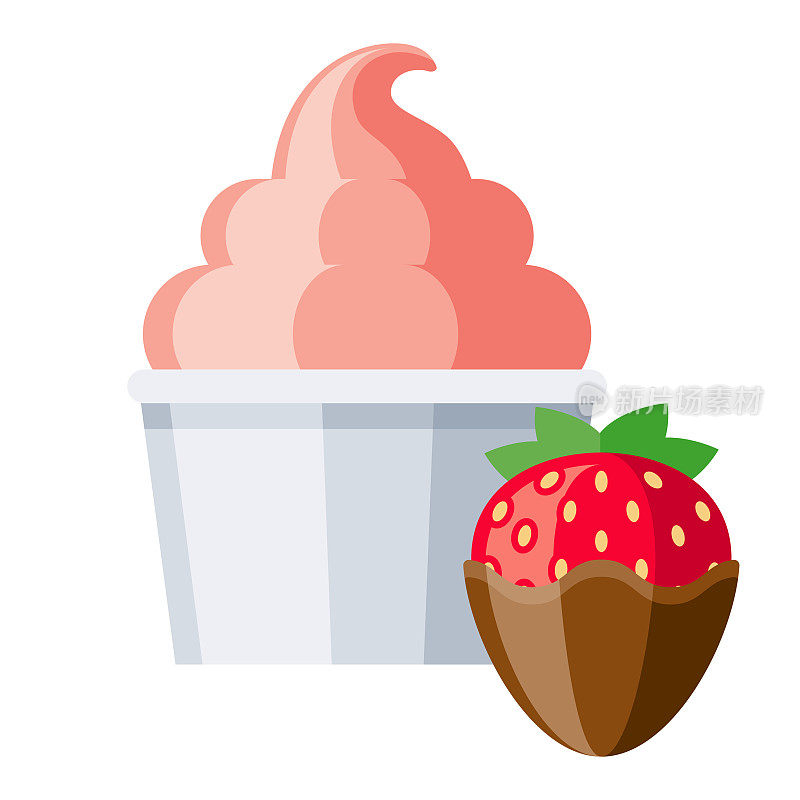 透明背景上的巧克力草莓冰淇淋