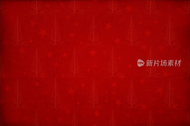 深色的红色渐变效果纹理矢量垃圾圣诞背景与所有的半无缝模式的圣诞树和星星(模式是无缝的，而垃圾不是)