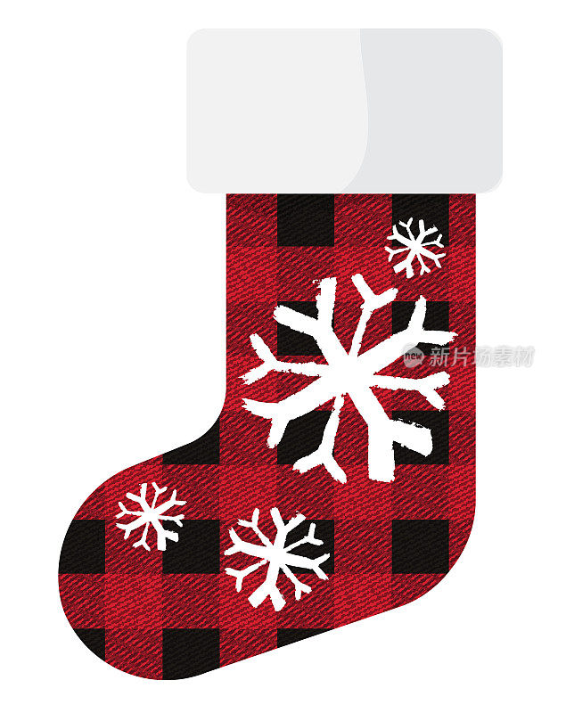 红色和黑色格纹纹理圣诞圣诞袜设计与雪花