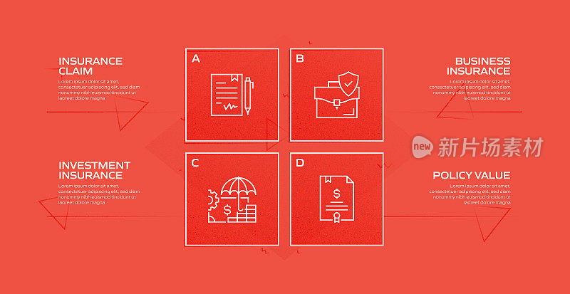 保险和保护相关流程信息图表模板。过程时间图。带有线性图标的工作流布局