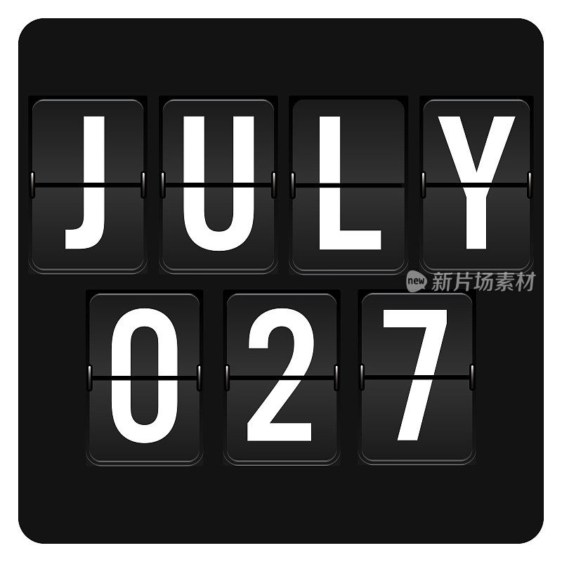 7月27日-每日日历和黑色翻转记分板数字计时器与日期