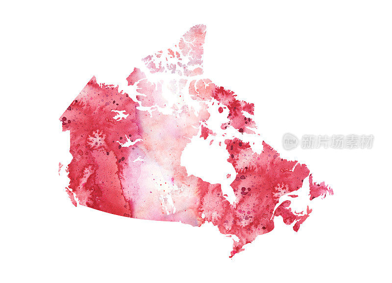 加拿大水彩地图插图在红白