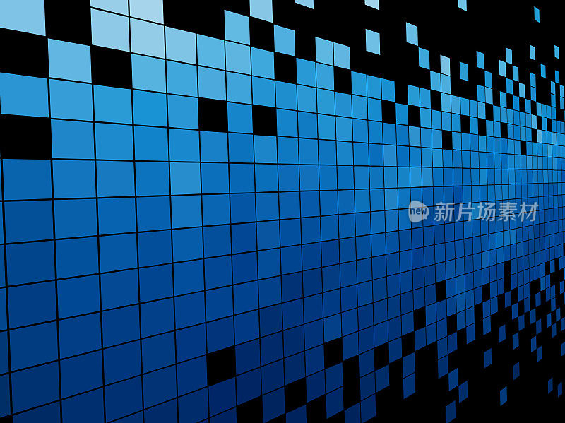 向量蓝色马赛克瓷砖梯度辐射模式，抽象背景