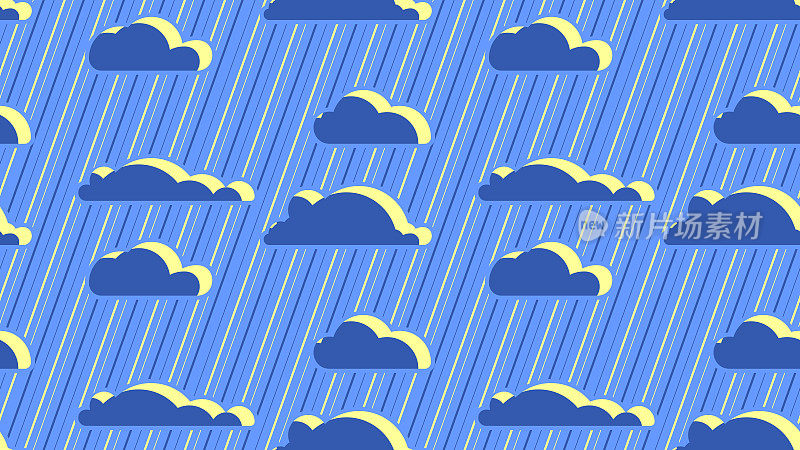 简单无缝矢量插图-雨云和雨线。