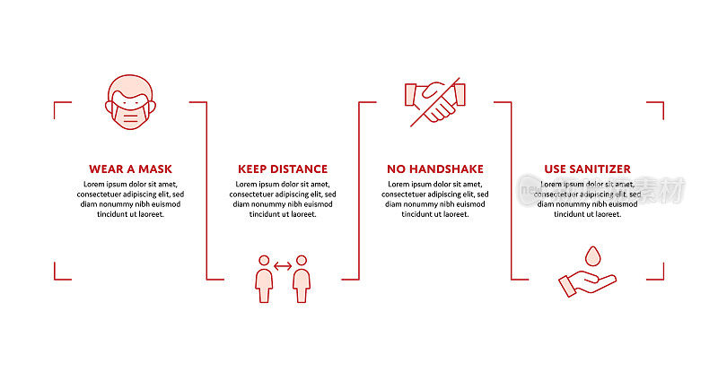 COVID-19预防提示概念信息图形设计与可编辑的笔画线图标