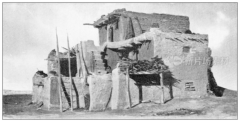 大峡谷的古董旅行照片:印第安酋长阿科马的房子