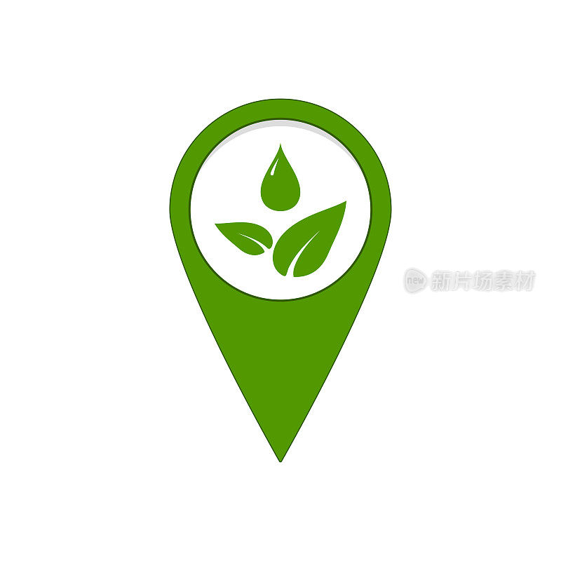 生态定位绿色地图针与叶子和水滴
