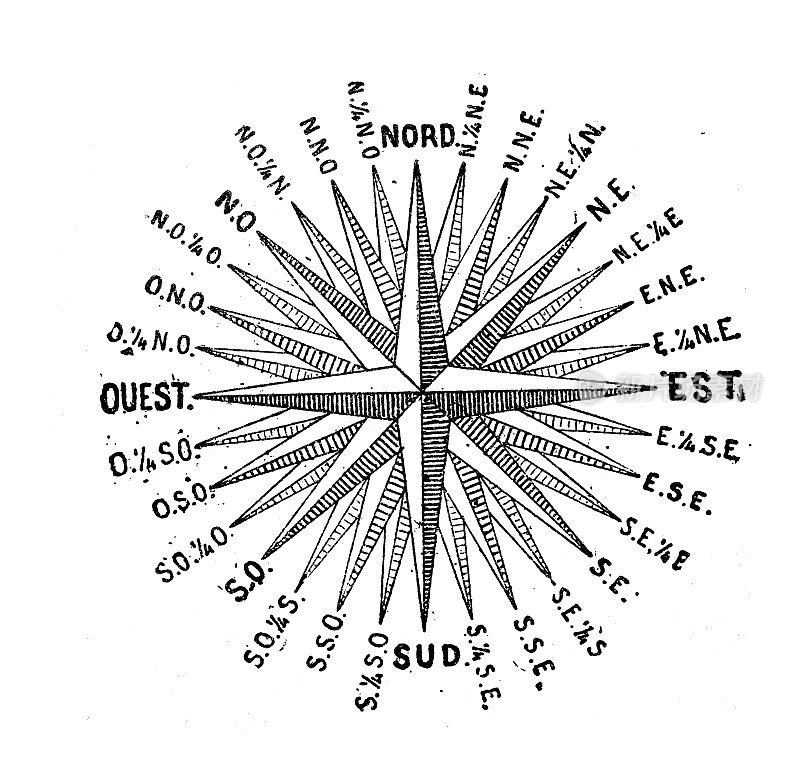 古董插图:罗盘玫瑰，风玫瑰