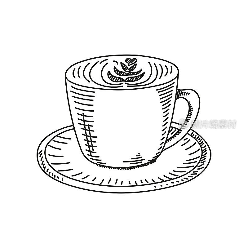咖啡拿铁手绘草图图标，矢量插图