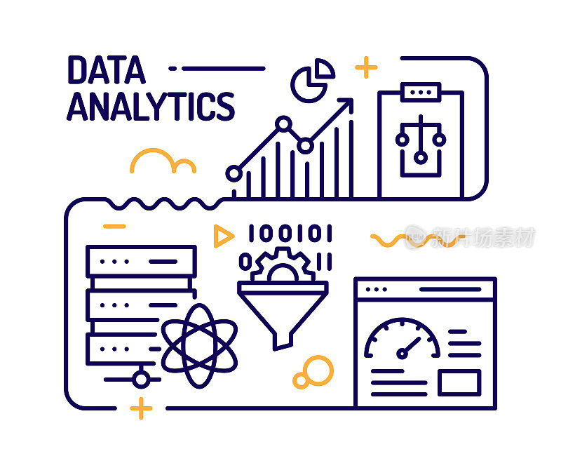 数据分析概念，线风格矢量插图