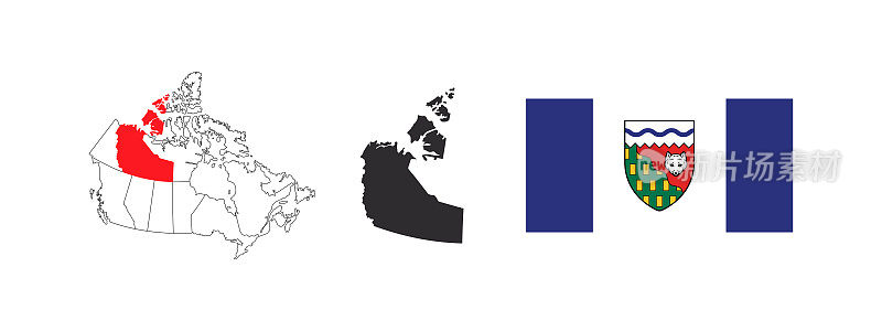 西北地区地图。西北领地旗帜。加拿大的省和地区。矢量图