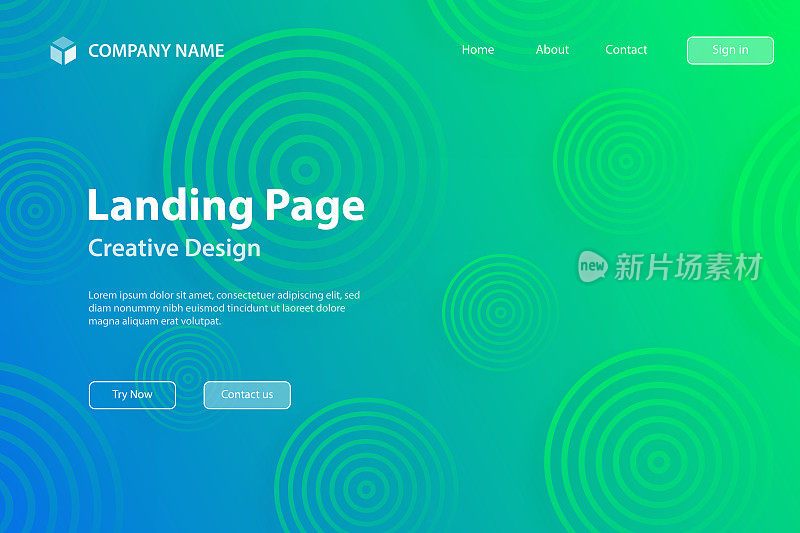着陆页面模板-带有绿色圆圈的抽象渐变背景