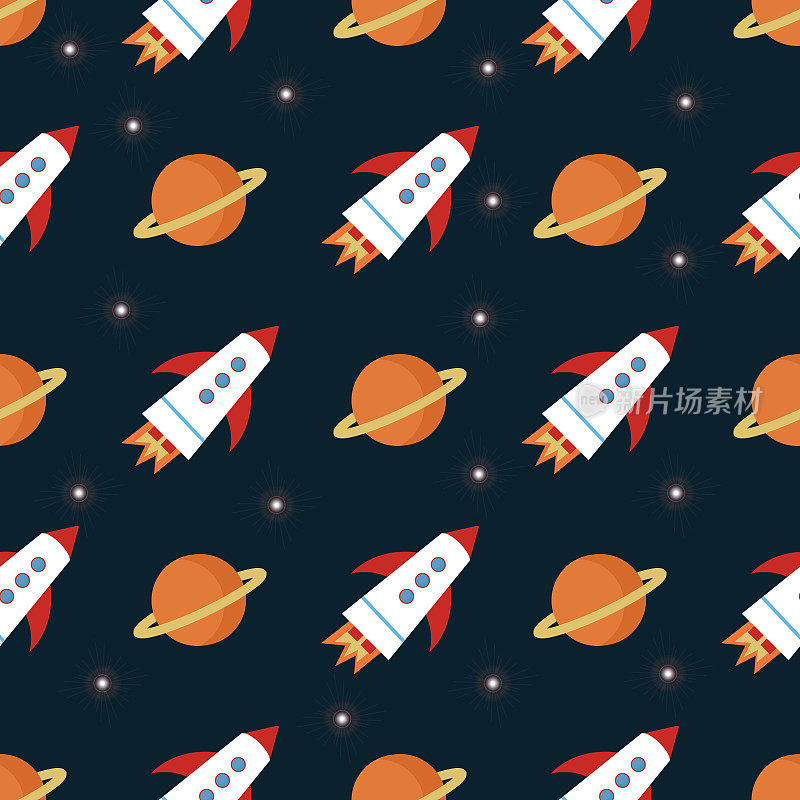 图案火箭和木星在黑暗的背景为网站设计